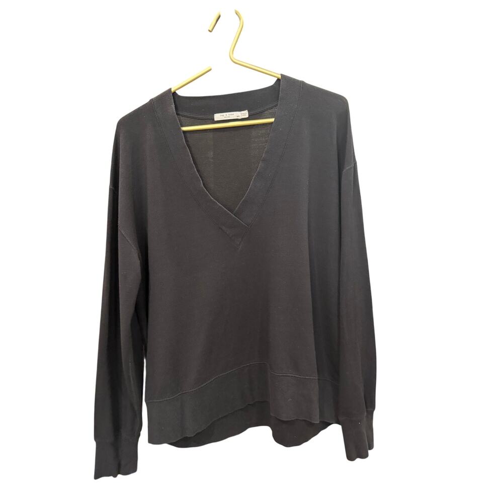 ✨ RAG & BONE Black V-Neck Top Banded Trim Modal M 🖤 - Picture 3 of 7